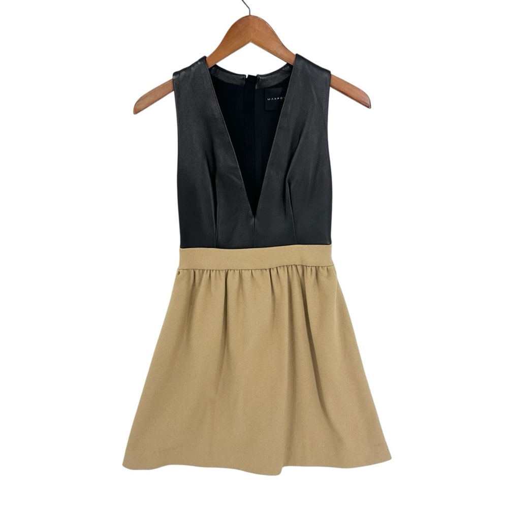 MAX FOWLES Dress Mini Sleeveless Black Tan